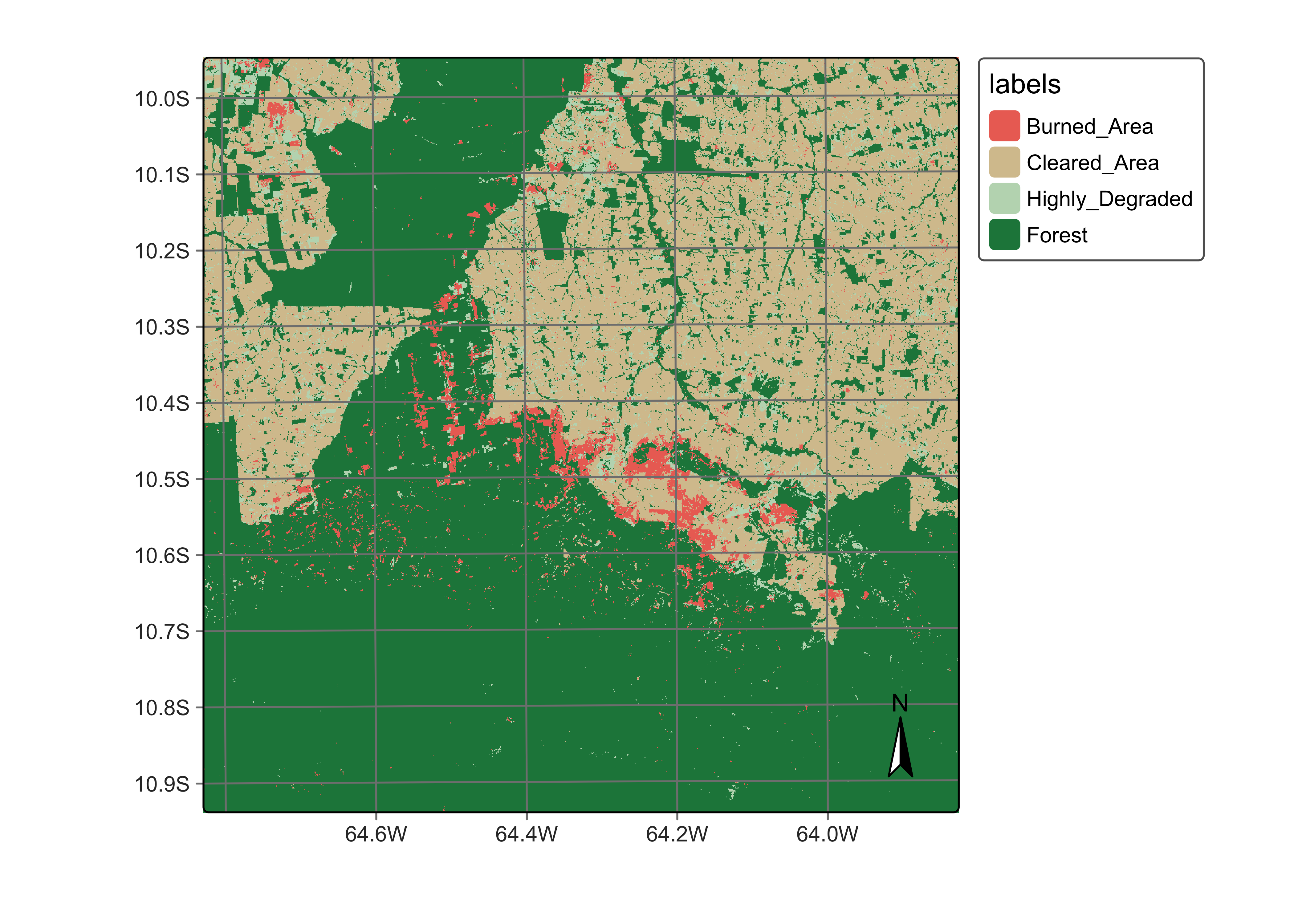 Classified data cube for the year 2020/2021 in Rondonia, Brazil (&copy; EU Copernicus Sentinel Programme; source: authors).