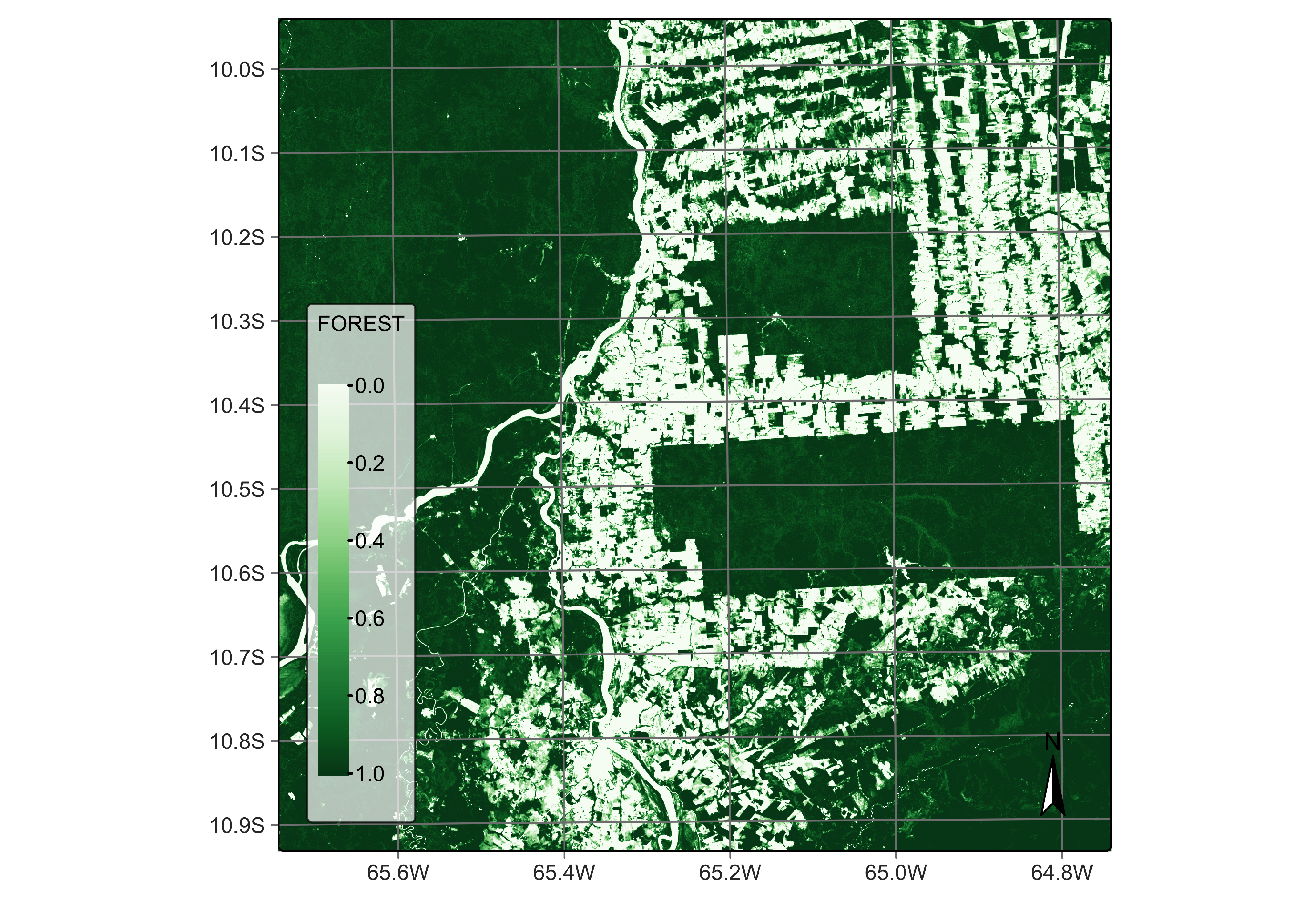 Percentage of forest per pixel estimated by mixture model ((&copy; EU Copernicus Programme modified by authors).