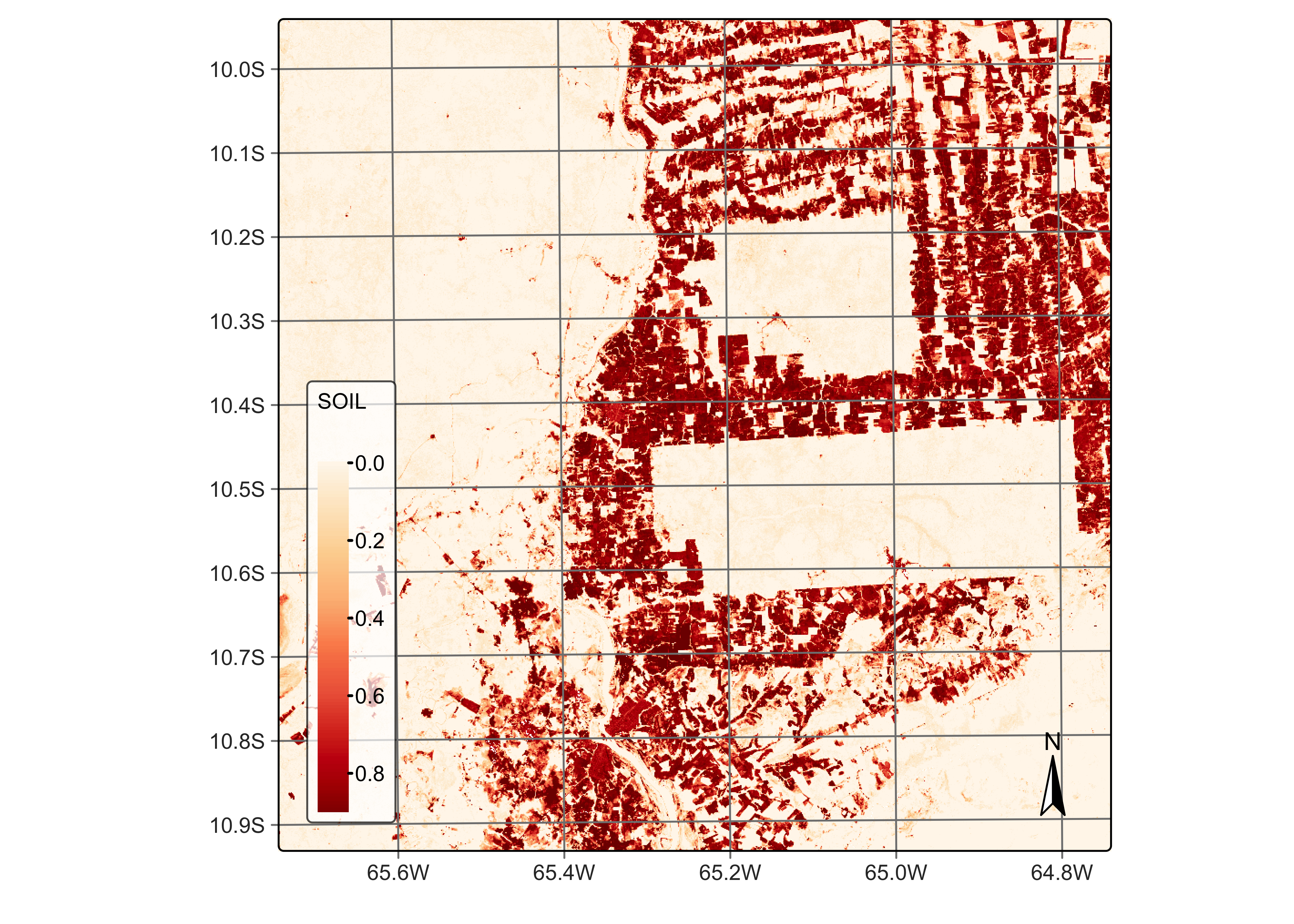 Percentage of soil per pixel estimated by mixture model (source: authors).