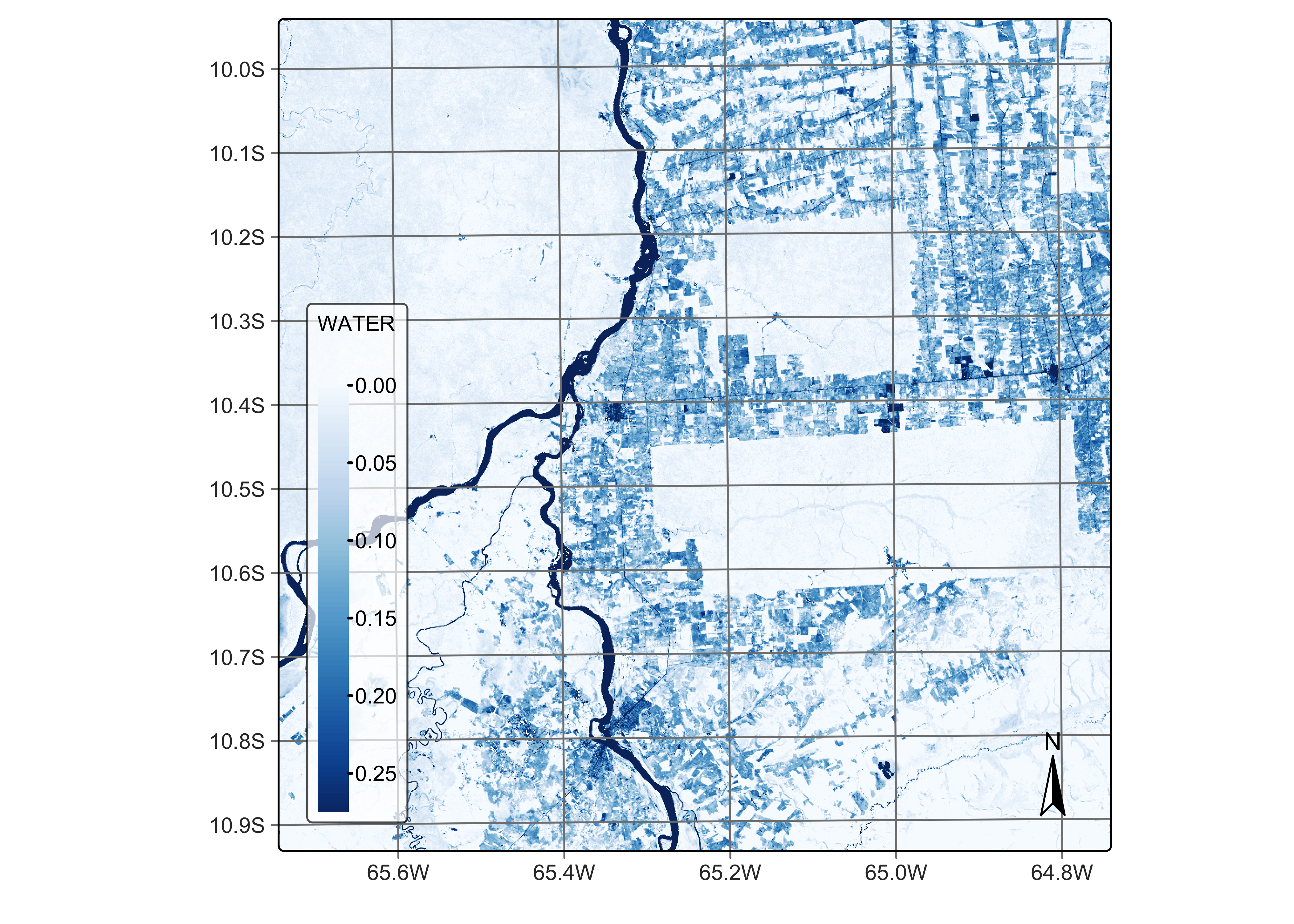 Percentage of water per pixel estimated by mixture model (source: authors).