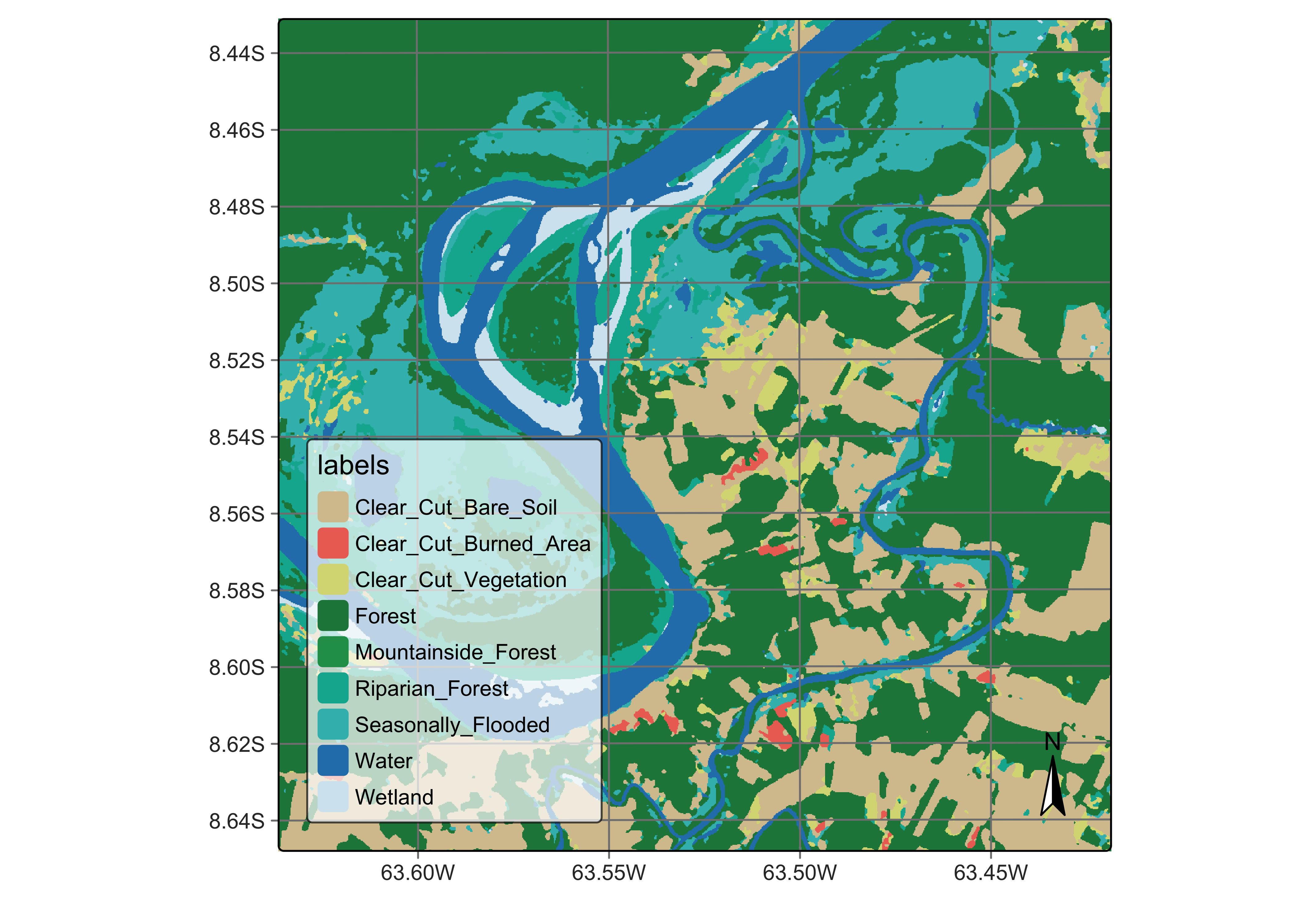 Final map of deforestation obtained by random forest model(source: authors).