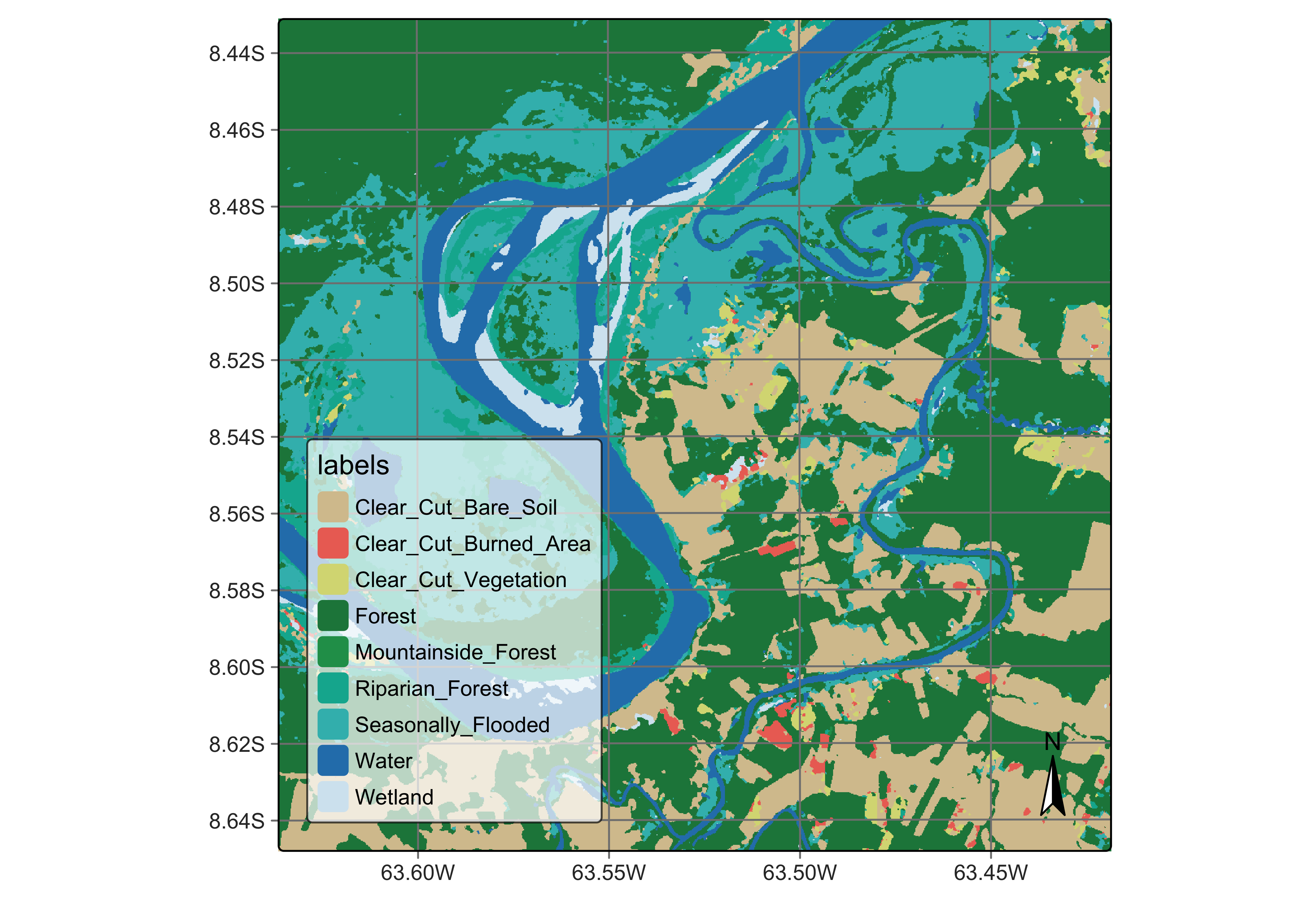 Final map of deforestation obtained using TempCNN model (source: authors).