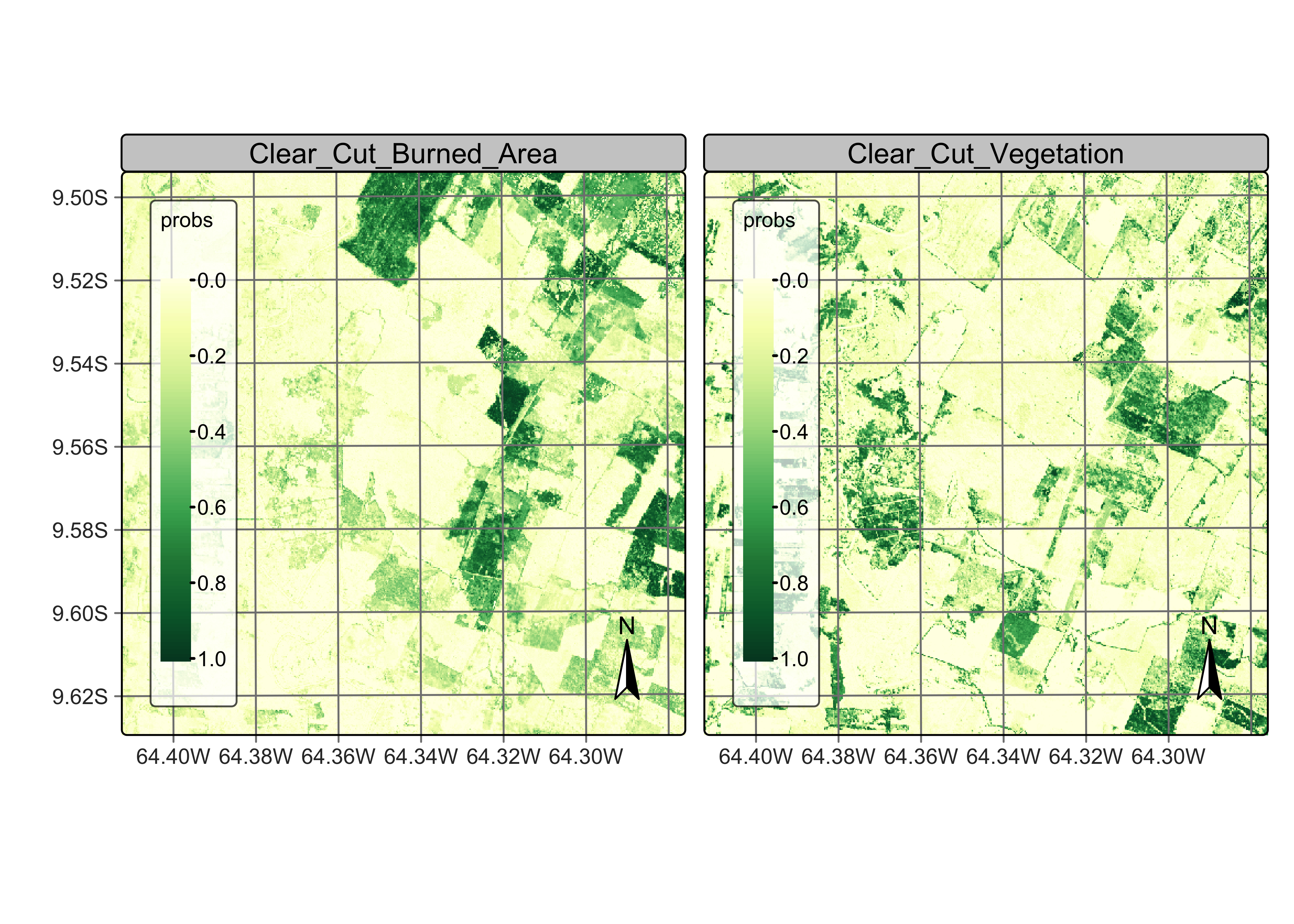 Probability map produced for classes Forest and Clear_Cut_Bare_Soil (source: authors).