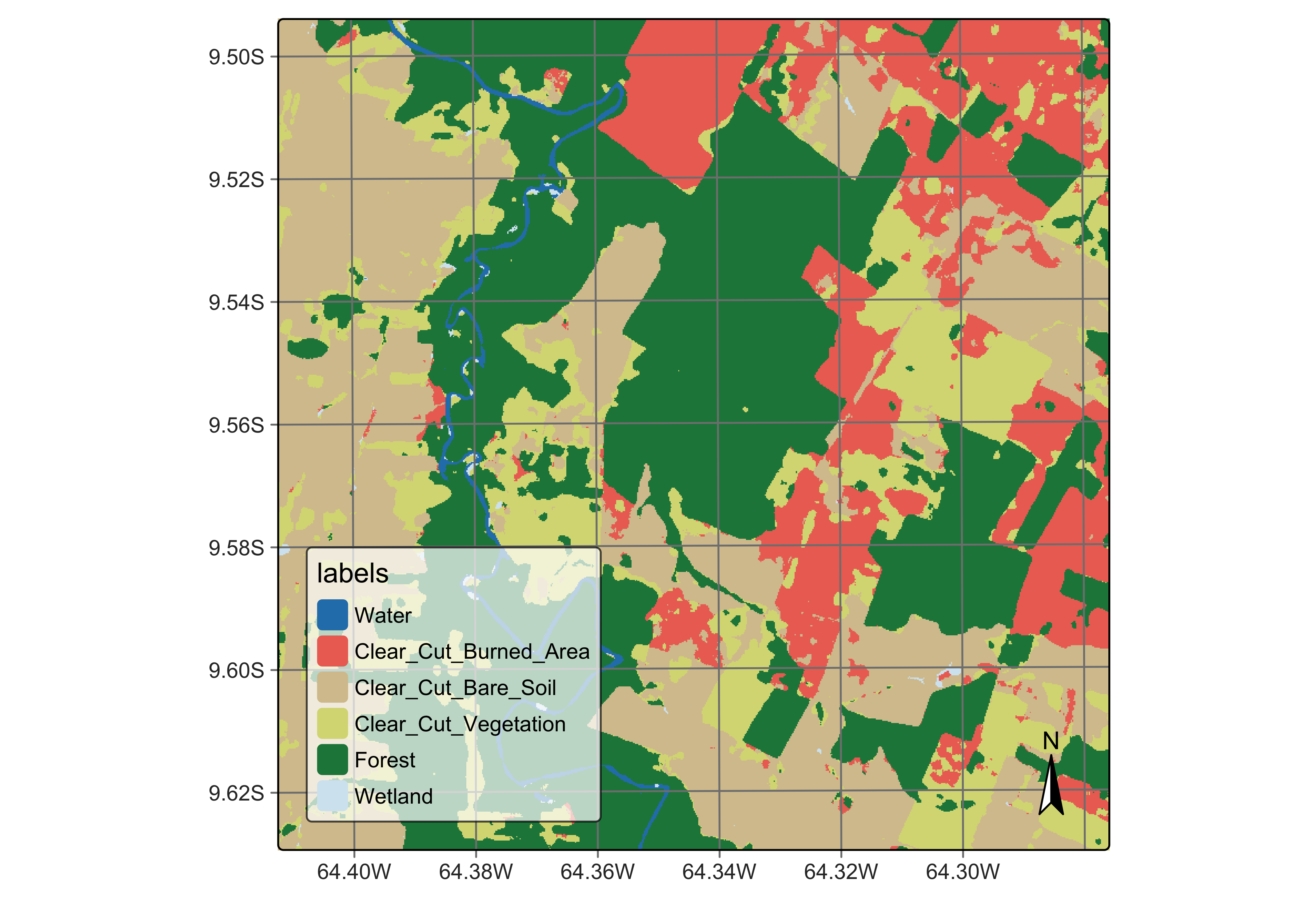 Final classification map after Bayesian smoothing with 7 x 7 window, using high smoothness values (source: authors).