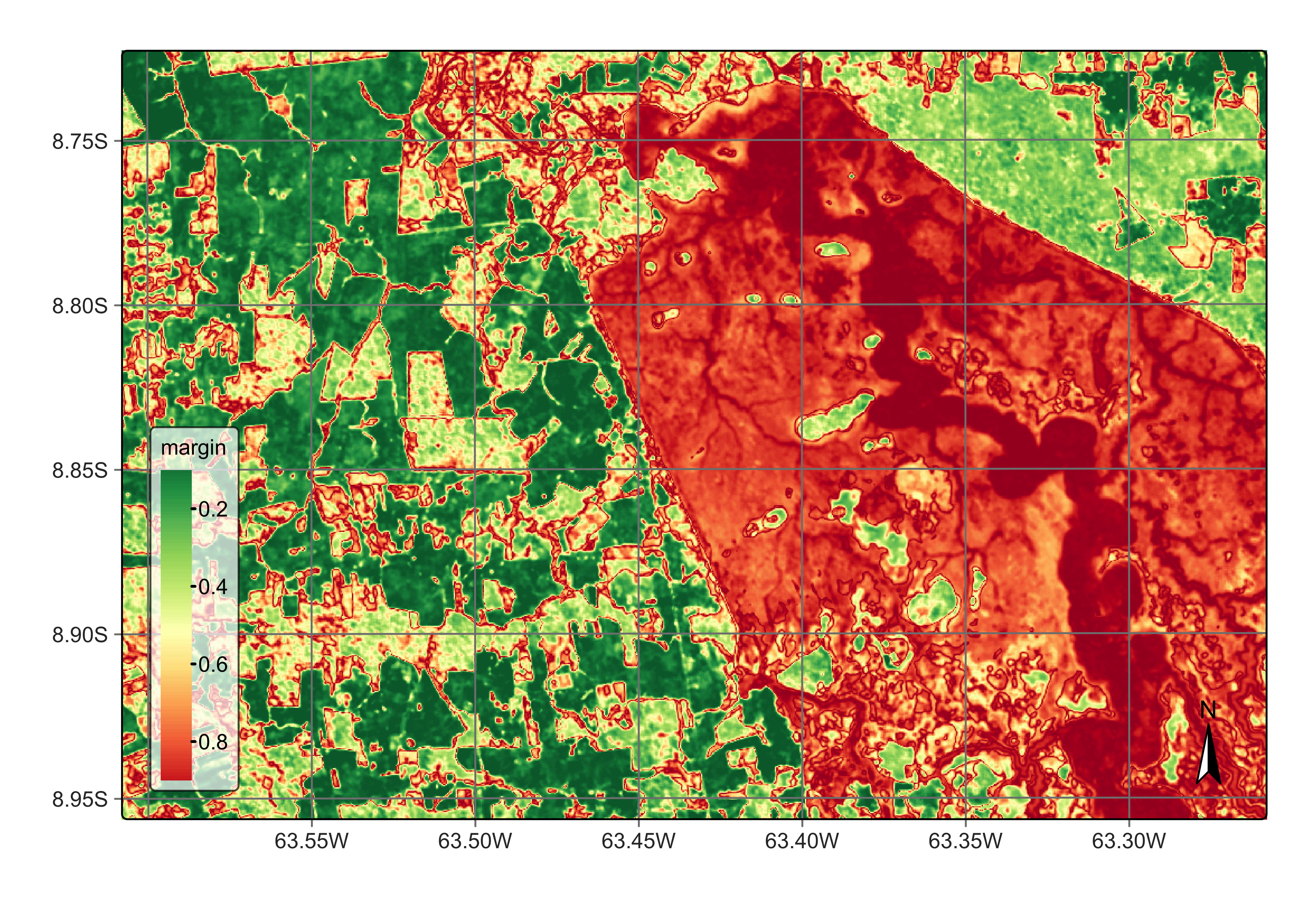 Uncertainty map for classification in Rondonia near Samuel dam (source: authors).