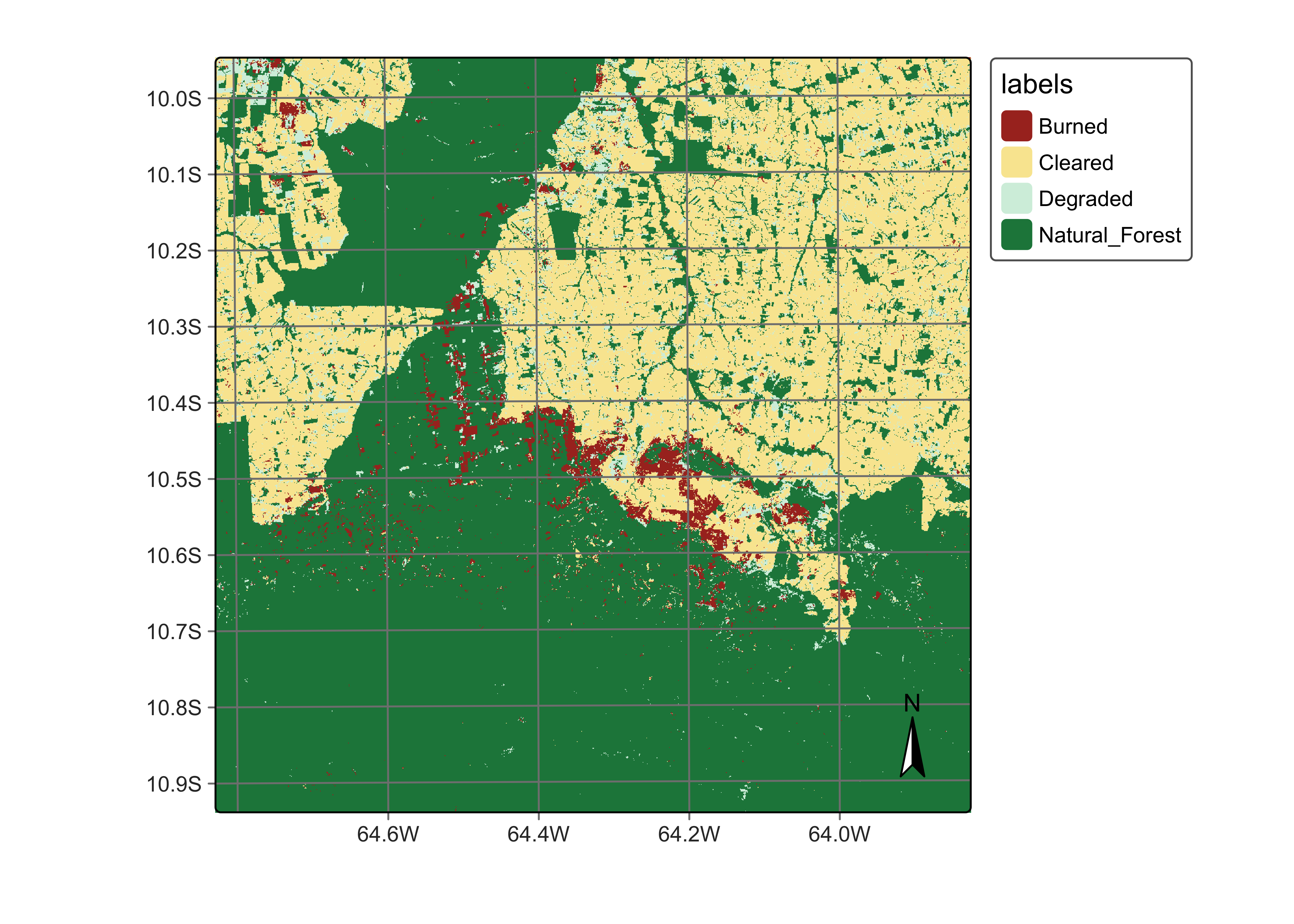 Classified data cube for the year 2020/2021 in Rondonia, Brazil (&copy; EU Copernicus Sentinel Programme; source: authors).