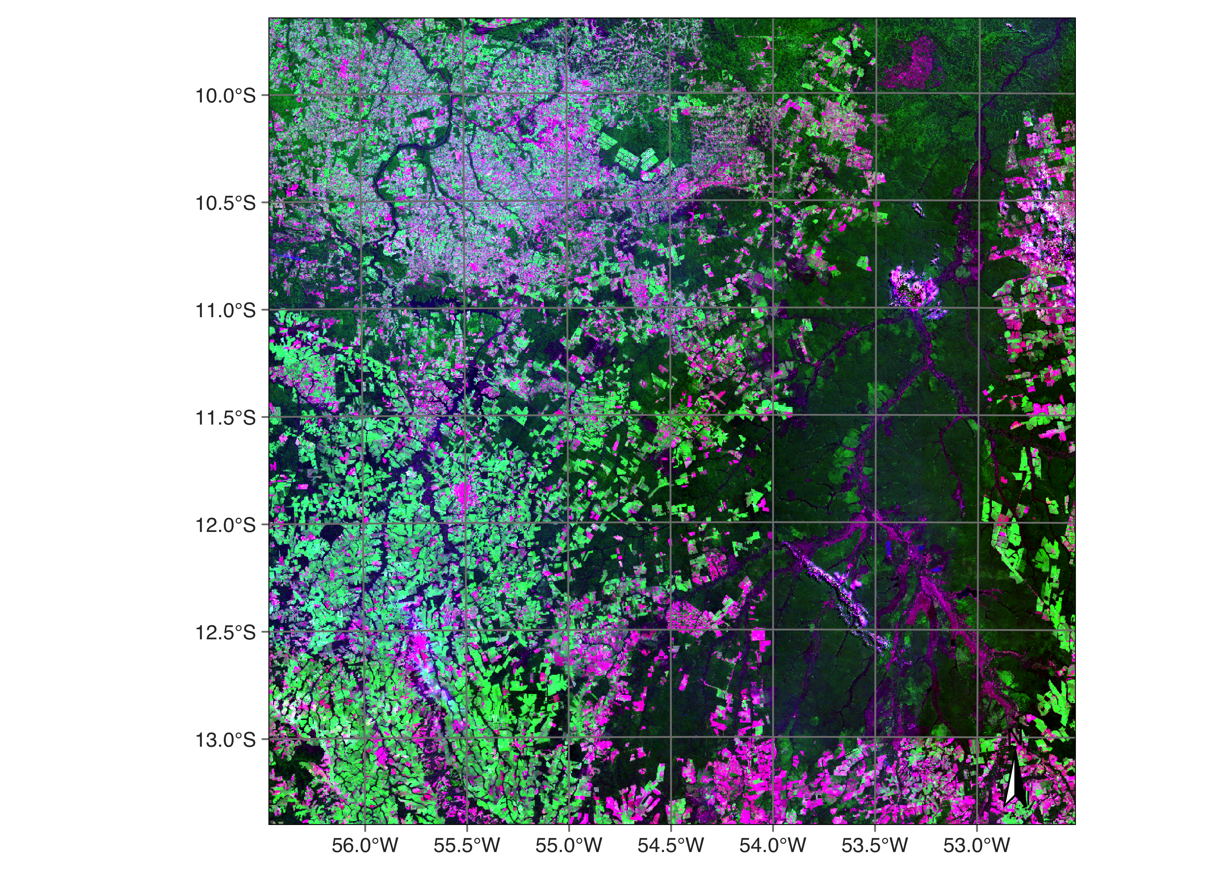 CBERS-4 WFI image in a Cerrado area in Brazil (&copy; INPE/Brazil licensed under CC-BY-SA. source: Brazil Data Cube).