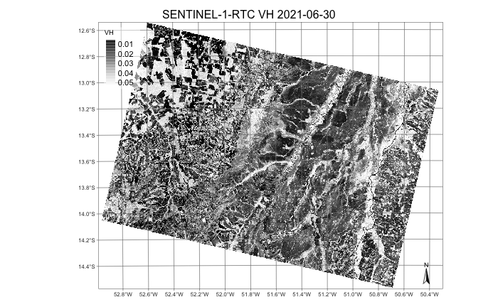 Original Sentinel-1 image covering tile 22LBL (&copy; EU Copernicus Sentinel Programme; source: Microsoft).