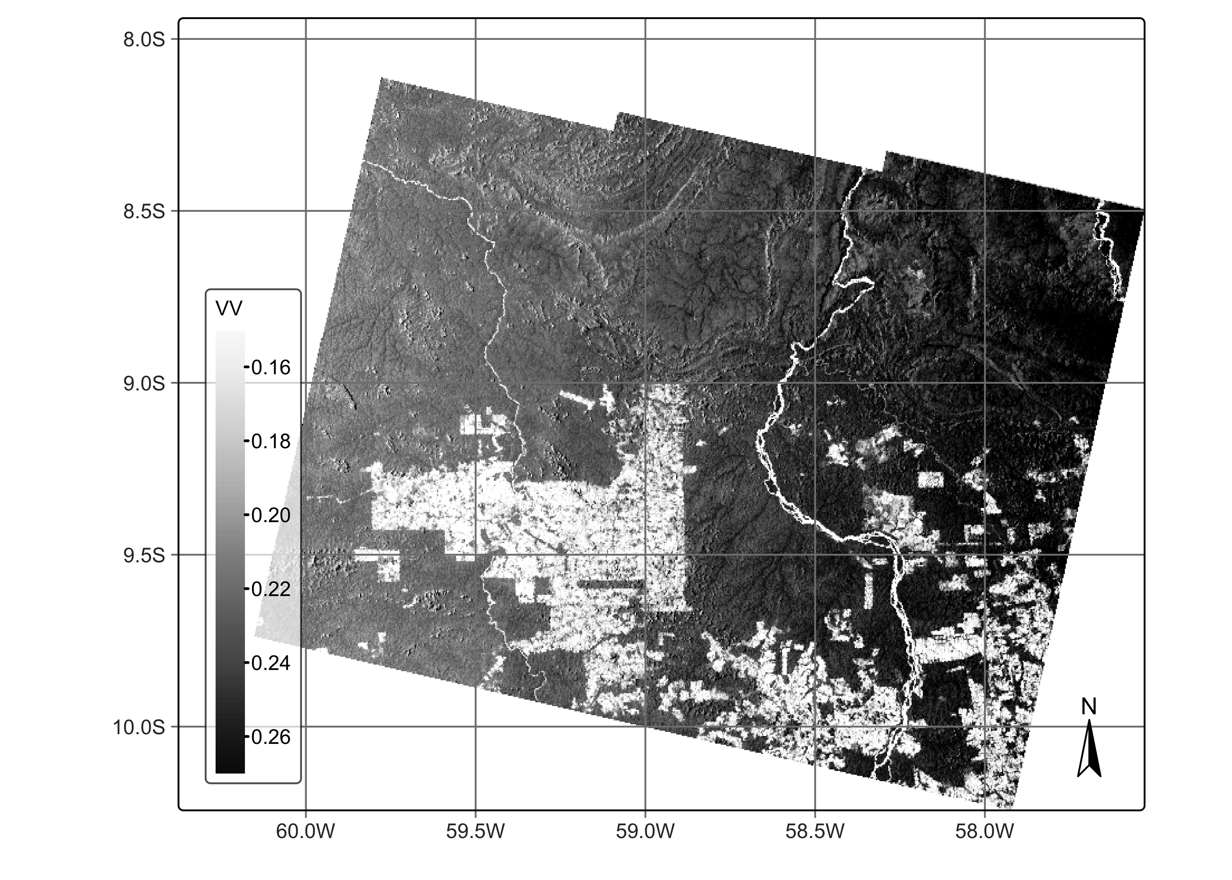 Sentinel-1 image in an area in Mato Grosso, Brazil (&copy; EU Copernicus Sentinel Programme; source: Microsoft).