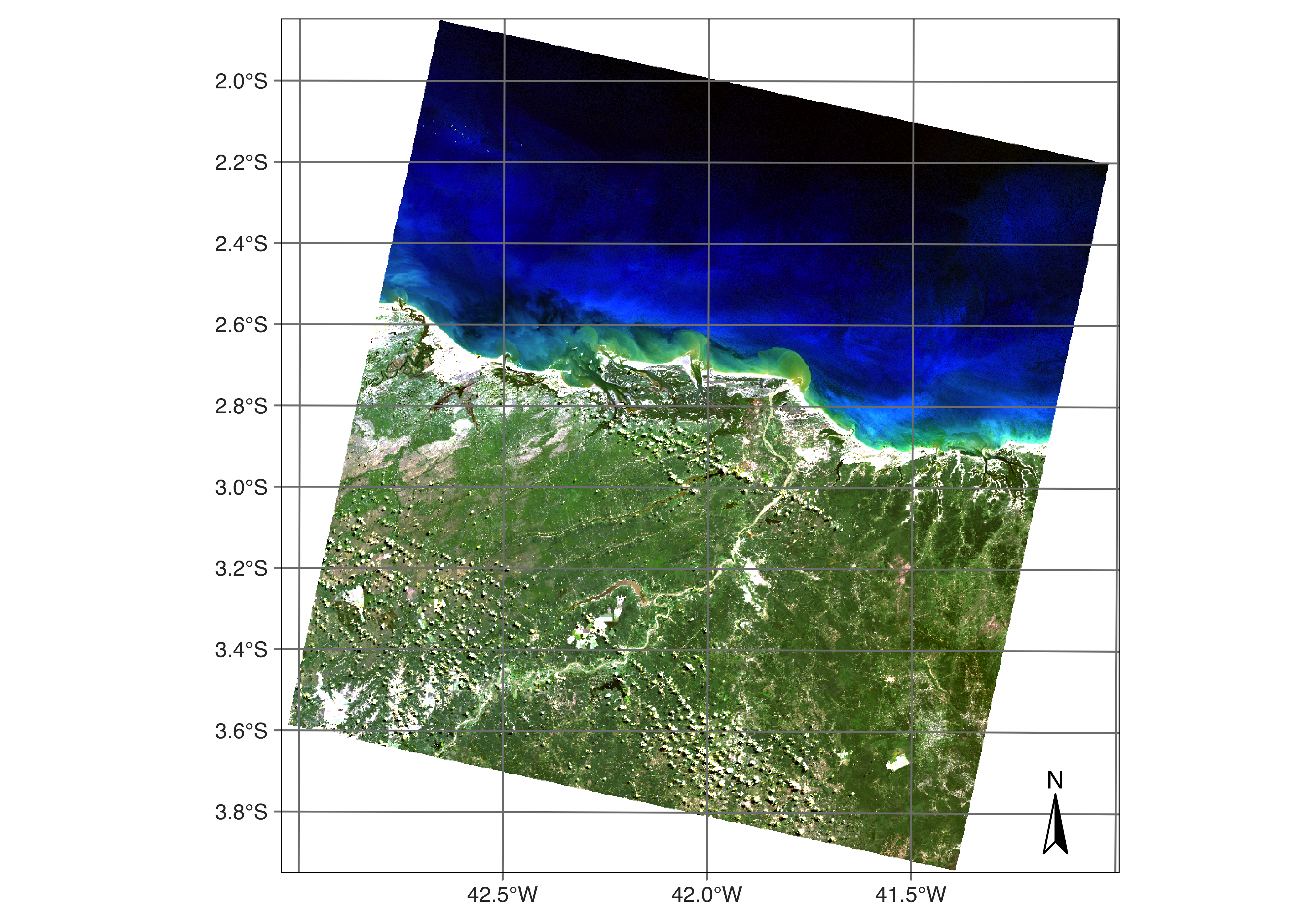 Landsat-8 image in an area in Northeast Brazil (sources: USGS and Microsoft).