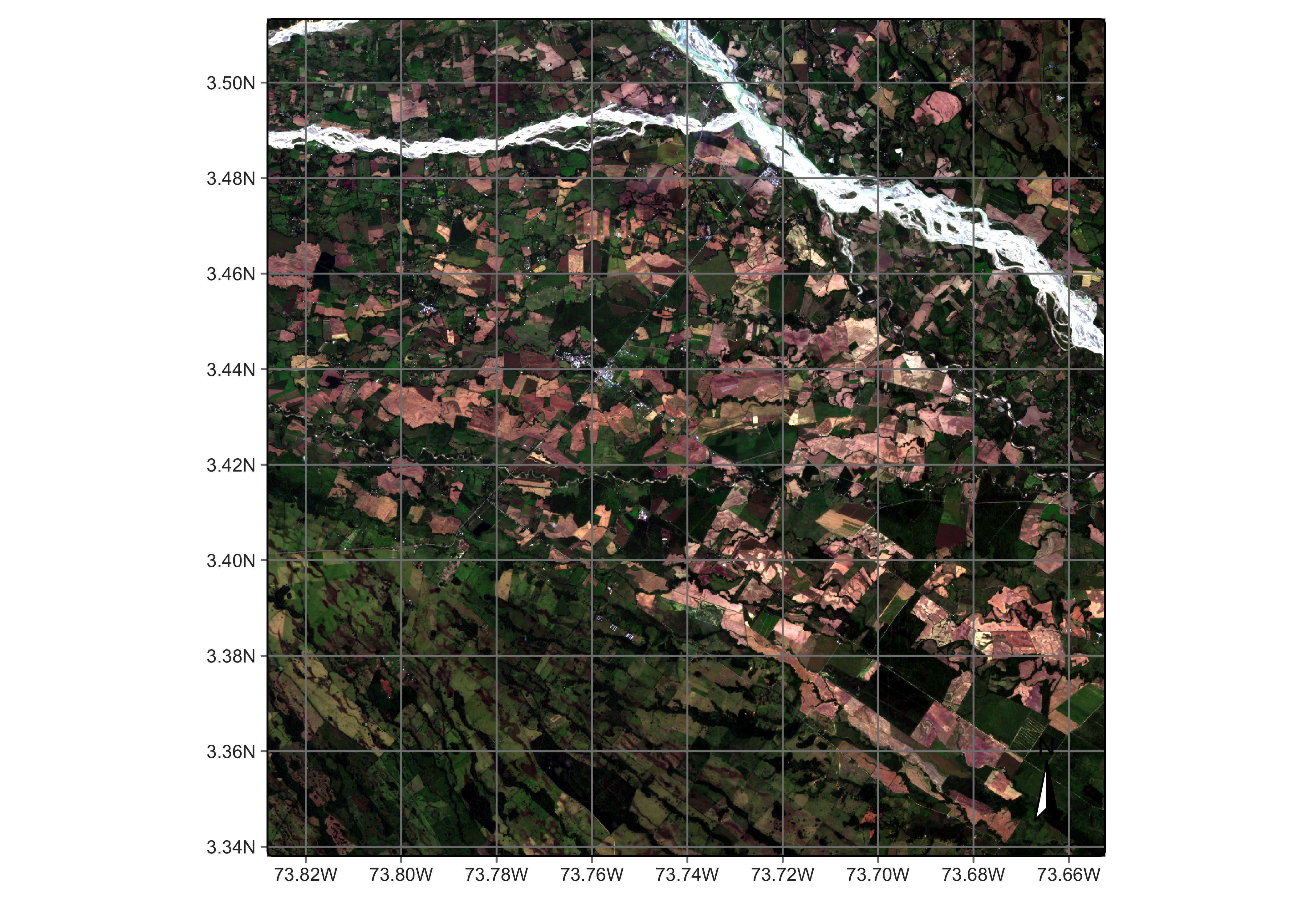 Planet image over an area in Colombia (&copy; Planet - reproduction based on fair use doctrine).