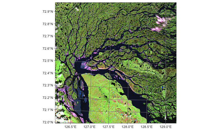 Sentinel-2 image of the Lena river delta in summertime (&copy; EU Copernicus Sentinel Programme; source: CDSE).