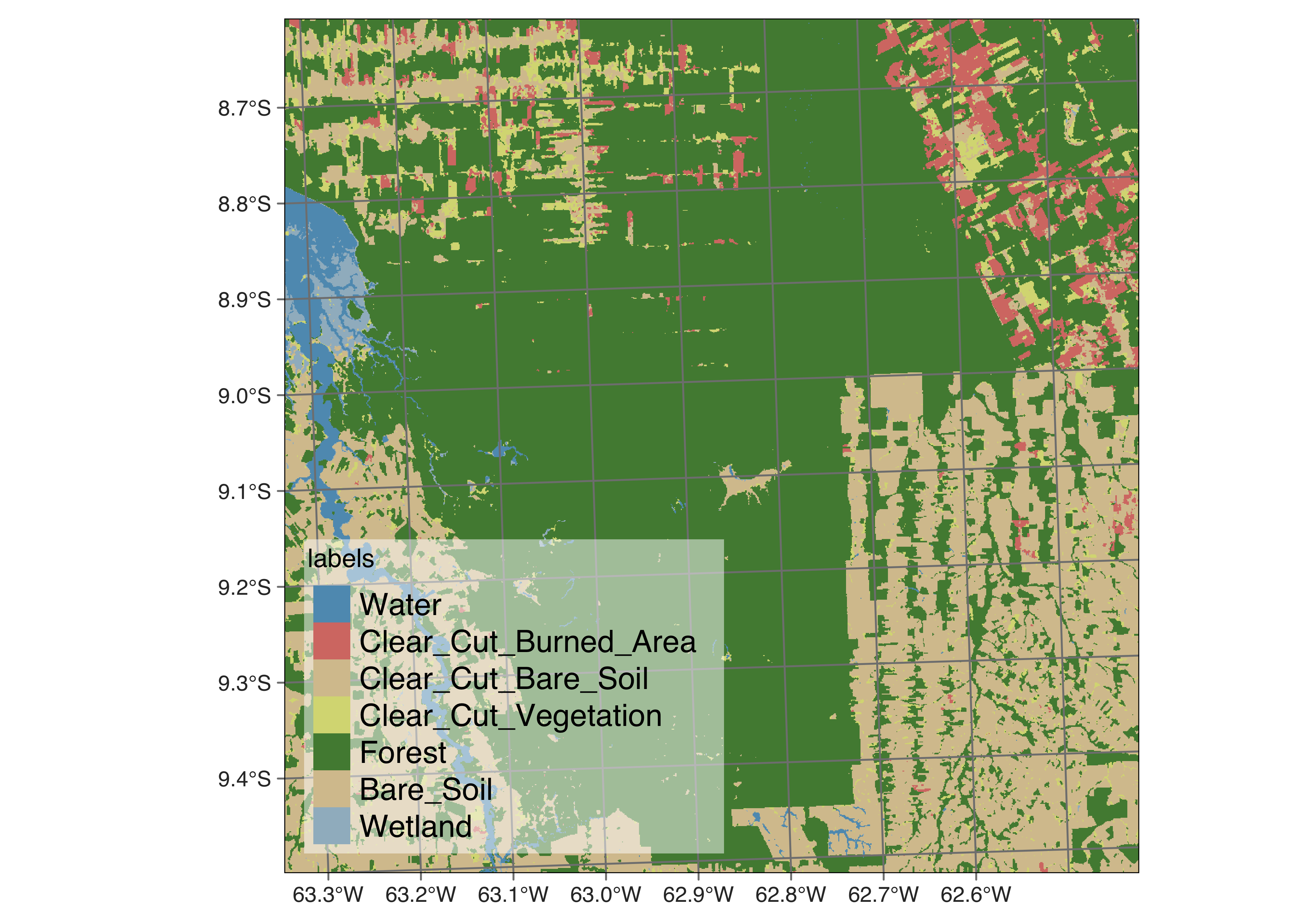 Deforestation map by sits masked by PRODES map (Source: Authors).