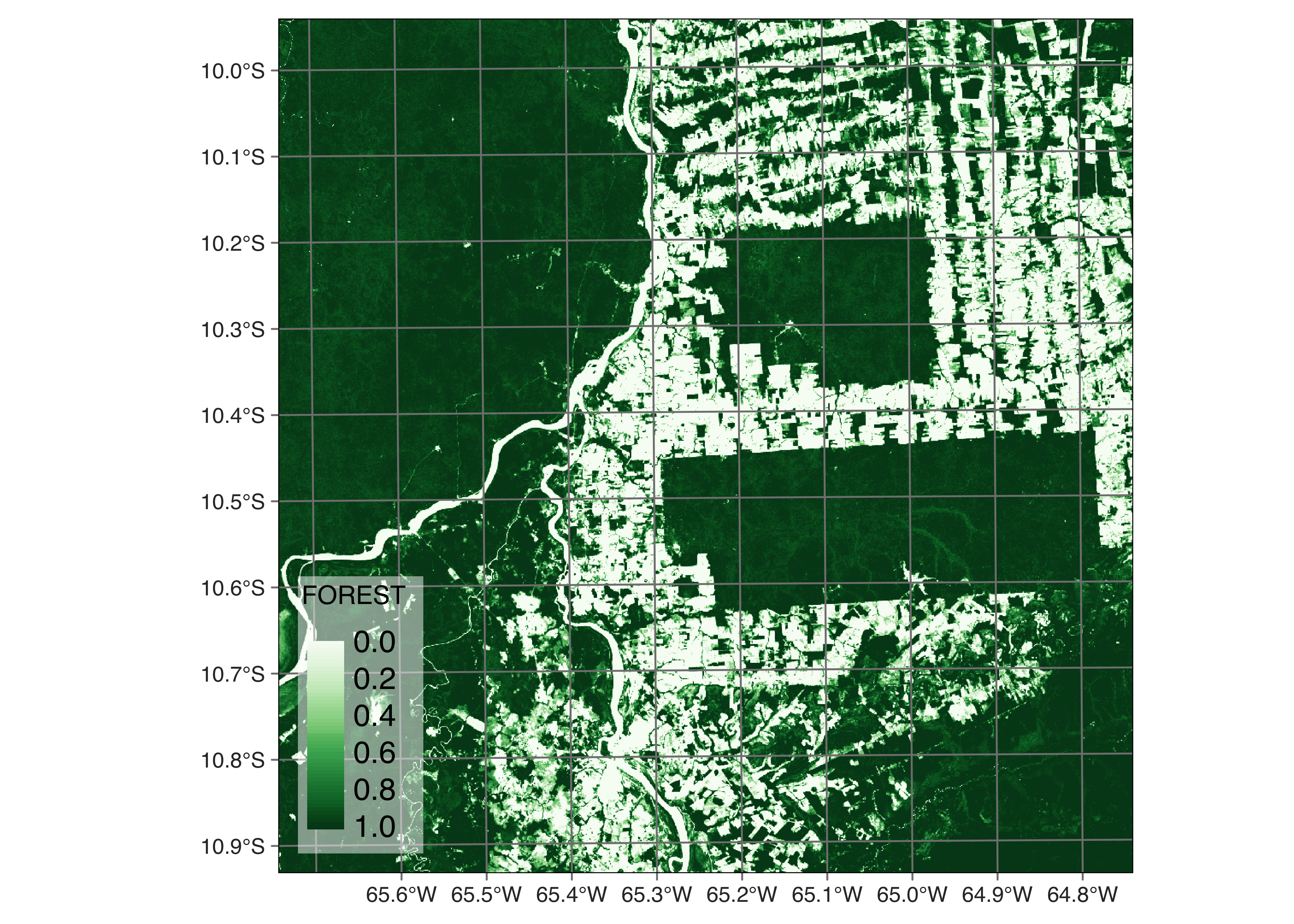 Percentage of forest per pixel estimated by mixture model (Source: Authors).